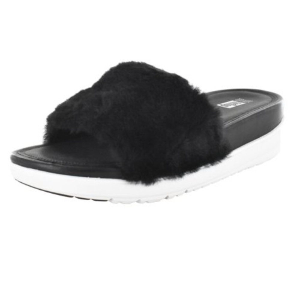 Limited Ed Fitflop Loosh Luxe Slide Shearling Sandal Black